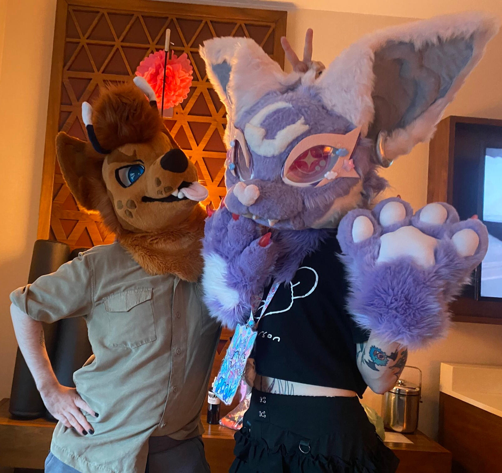 noon! bat kaiju made by me (right). brown fursuit not by me