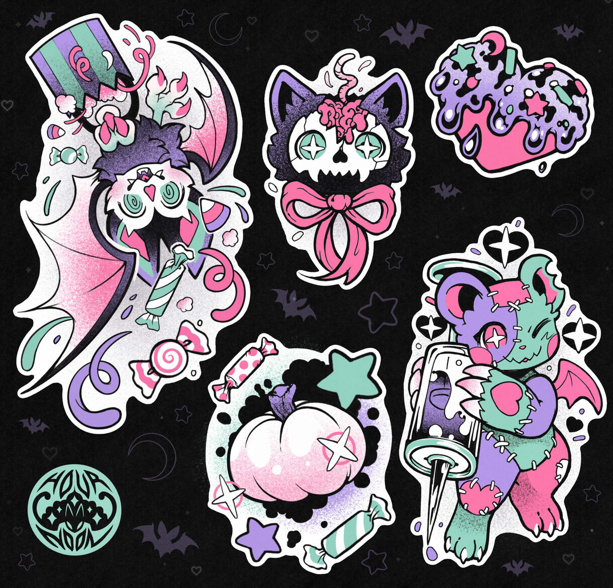 sickly sweet - nov 25 / $250-300 for small designs, trick ‘r treat bat + plushie bear $300+
